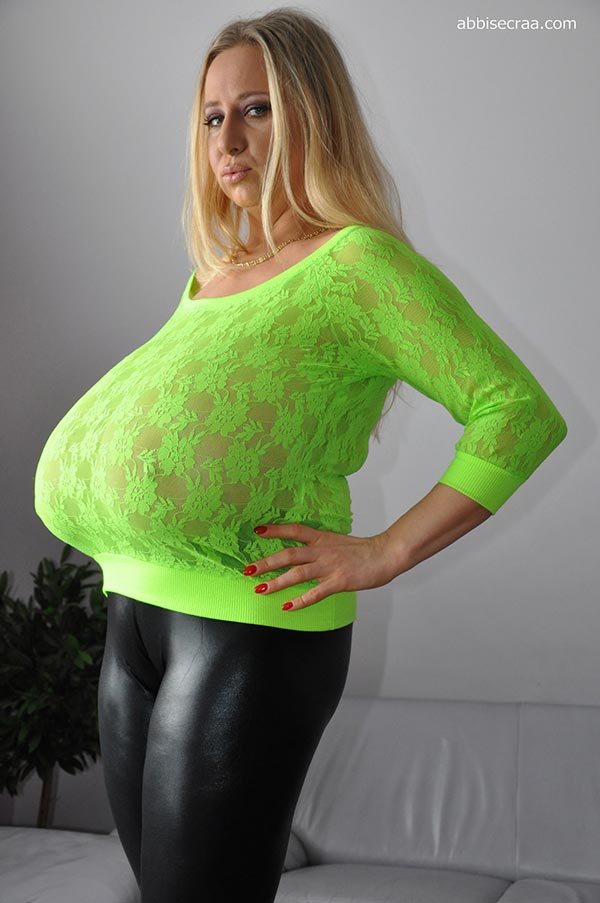 600px x 903px - Abbi Secraa in a green top with her humongous boobs on her ...